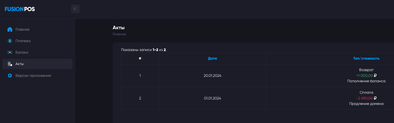 Личный кабинет fusion pos акты