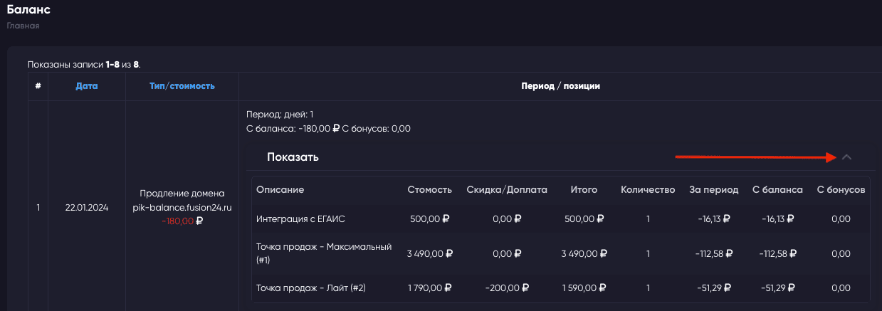 Личный кабинет fusion pos баланс детально