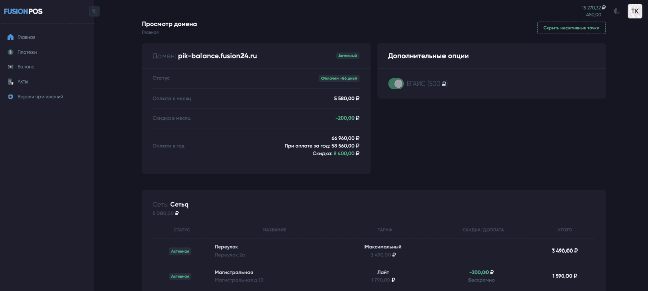 Личный кабинет fusion pos сети и точки
