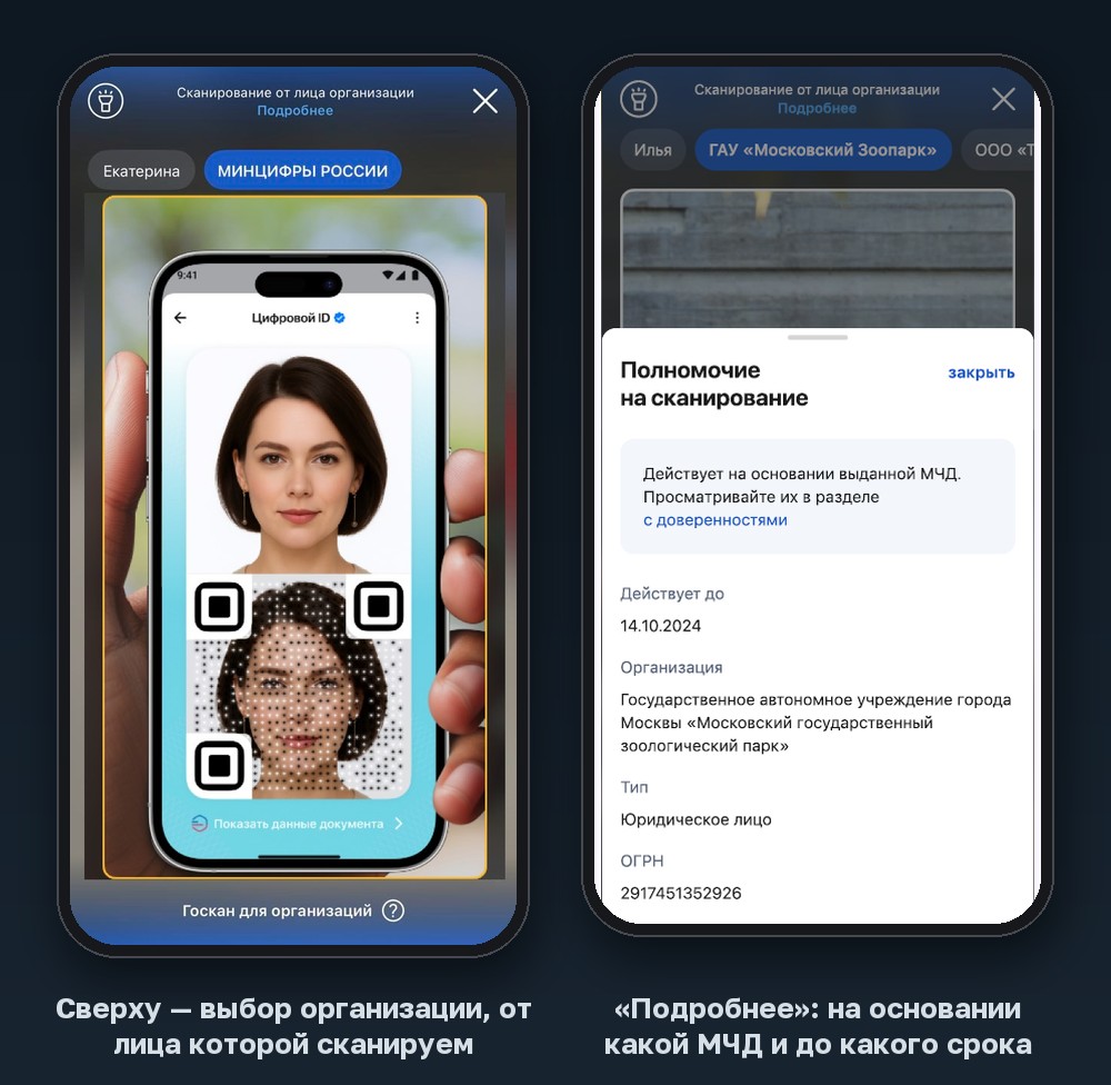 Подтверждение возраста через Цифровой ID в MAX: что делать общепиту с 1 сентября 2026 2 Госкан для организаций: выбор организации перед сканированием и экран с данными МЧД